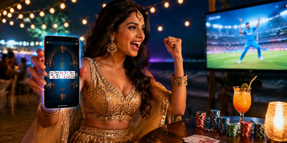 Indian player on mobile enjoying poker and slot games